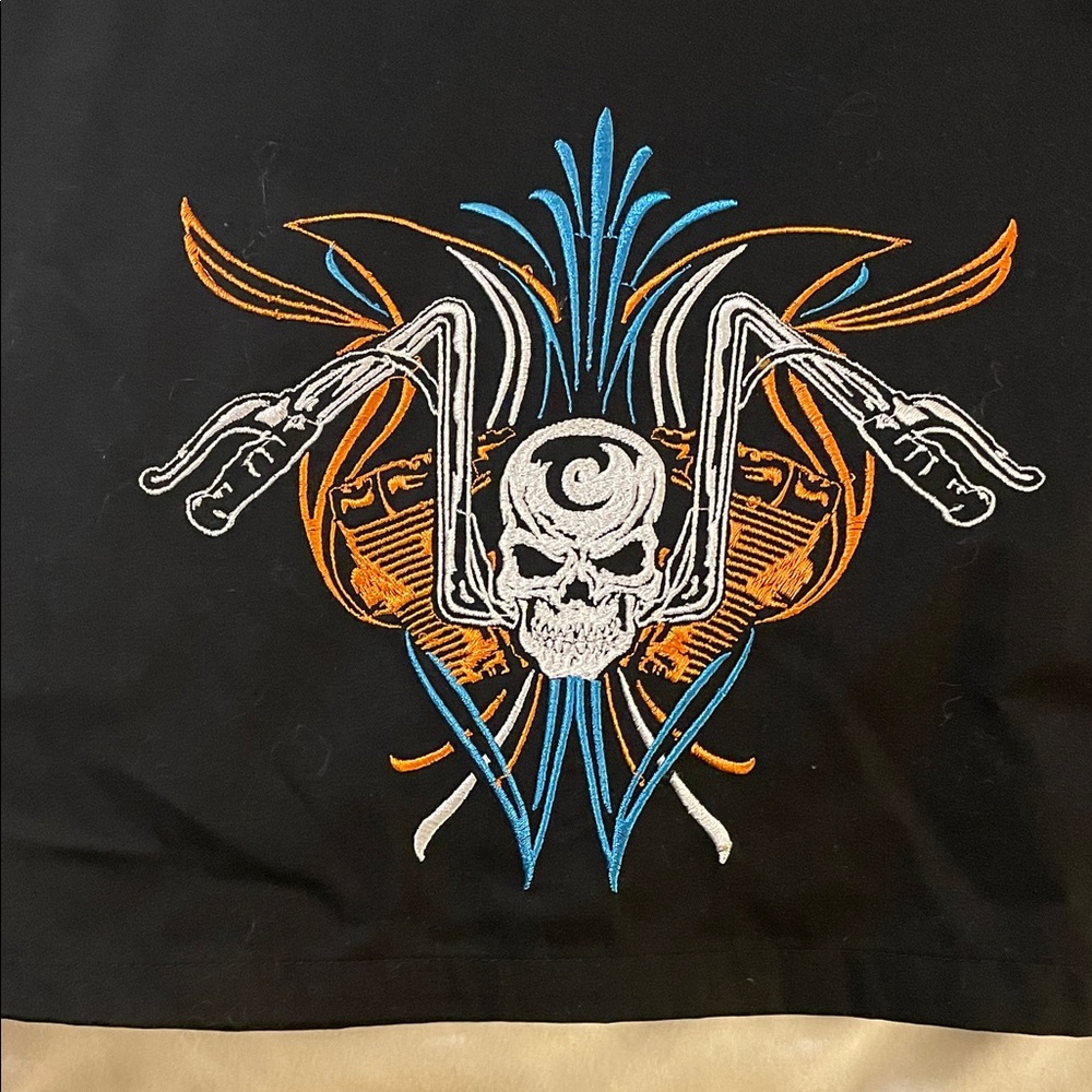 Men's Black Embroidered Skull Casual Shirt